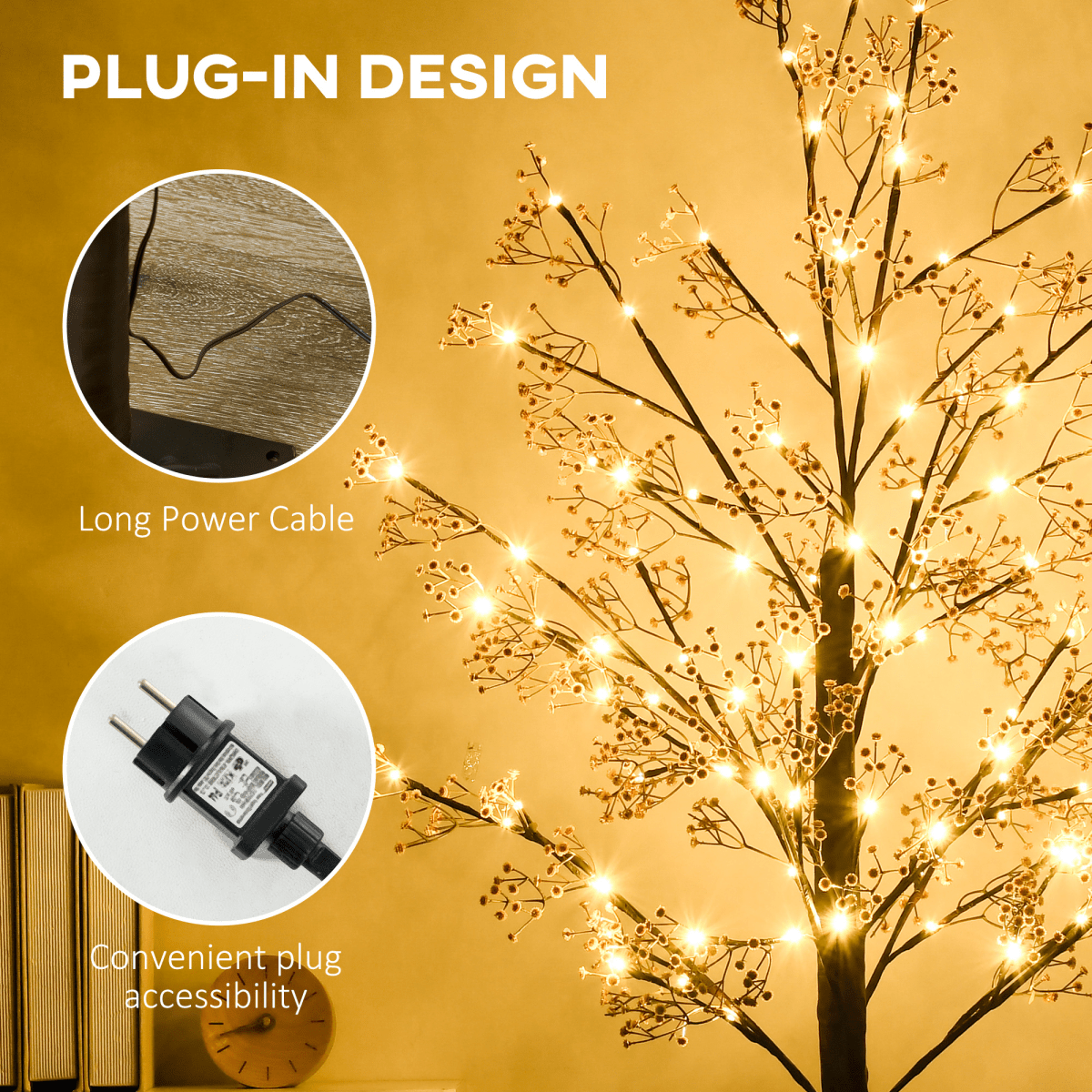 HOMCOM 6ft Artificial Tree with Warm White LED Lights, Baby Breath Flowers - plants - express.com