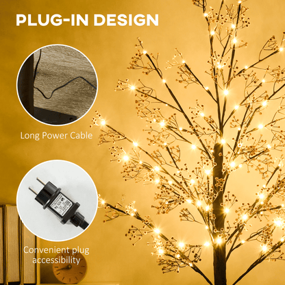 HOMCOM 6ft Artificial Tree with Warm White LED Lights, Baby Breath Flowers - plants - express.com