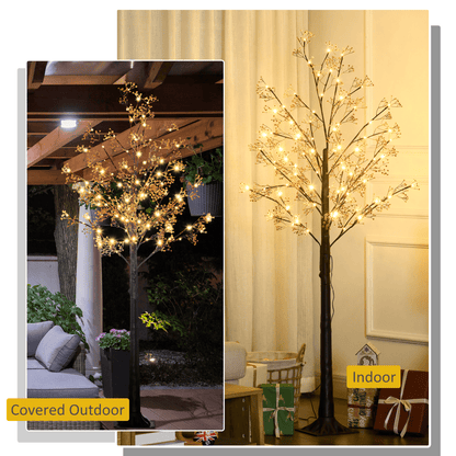 HOMCOM 6ft Artificial Tree with Warm White LED Lights, Baby Breath Flowers - plants - express.com
