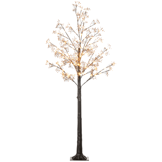 HOMCOM 6ft Artificial Tree with Warm White LED Lights, Baby Breath Flowers - plants - express.com