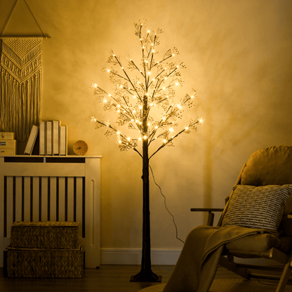 HOMCOM 6ft Artificial Tree with Warm White LED Lights, Baby Breath Flowers - plants - express.com
