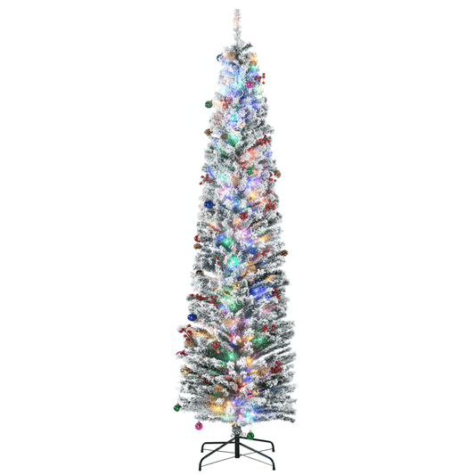 HOMCOM 6ft Flocked Christmas Tree with LED Lights & Decor - plants - express.com