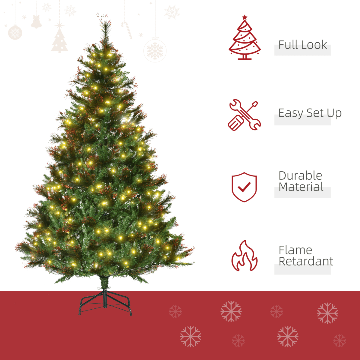HOMCOM 6FT Pre - Lit Christmas Tree Artificial Spruce Tree Holiday D�cor Stand - plants - express.com
