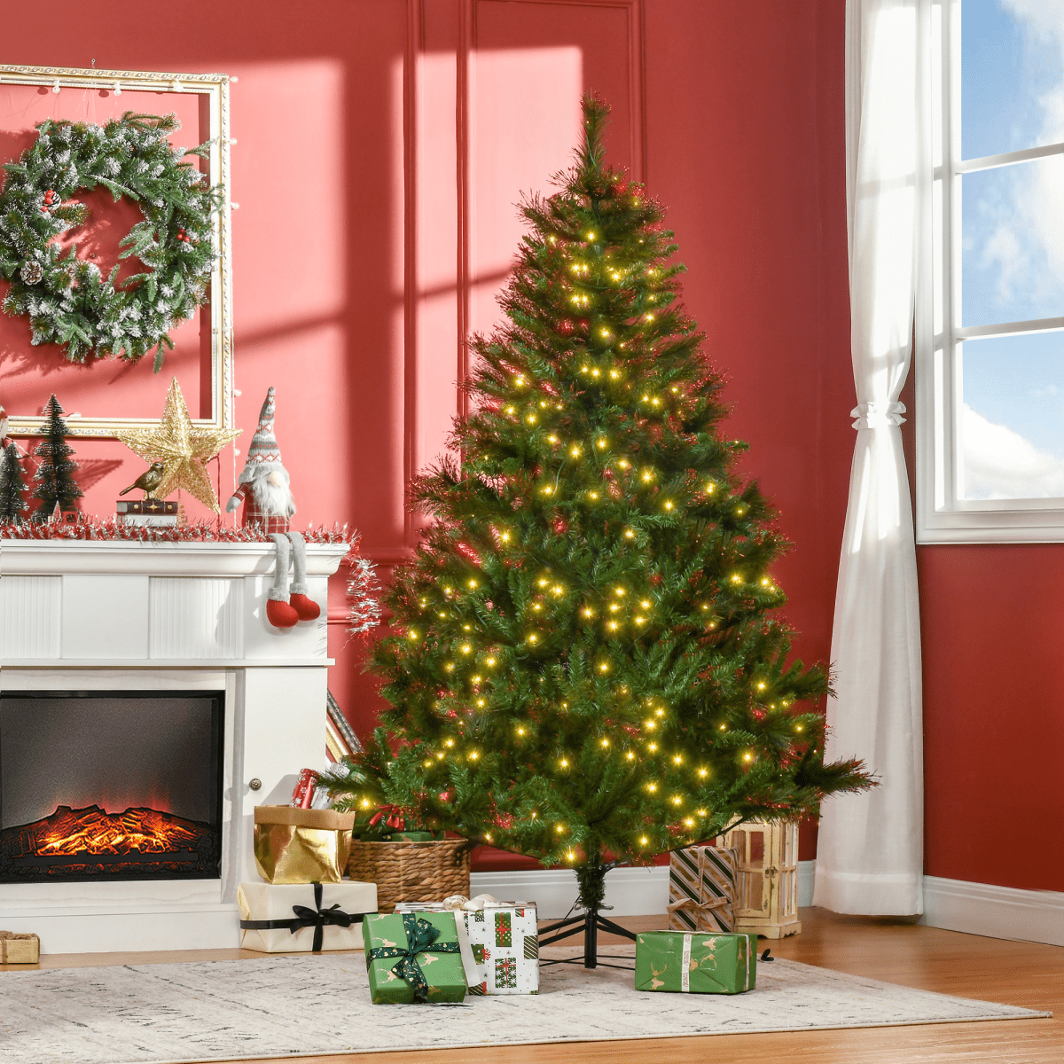 HOMCOM 6FT Pre - Lit Christmas Tree Artificial Spruce Tree Holiday D�cor Stand - plants - express.com