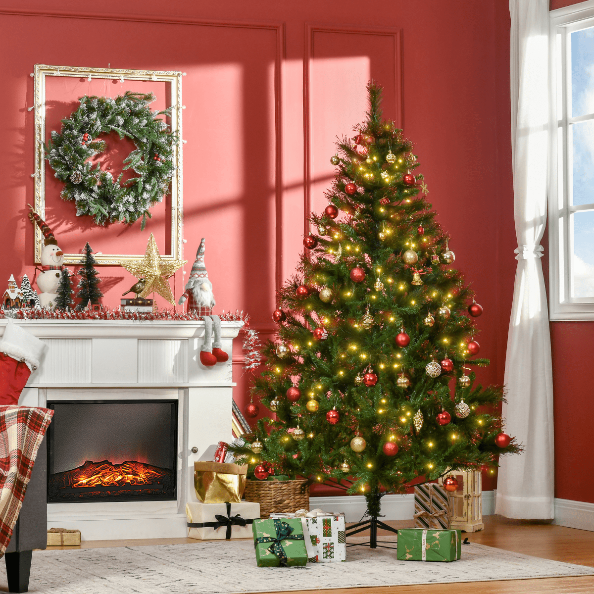 HOMCOM 6FT Pre - Lit Christmas Tree Artificial Spruce Tree Holiday D�cor Stand - plants - express.com