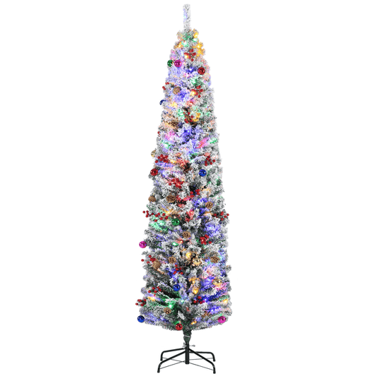 HOMCOM 7' Artificial Christmas Tree with Flocked Tips, LED Lights, Decoration - plants - express.com