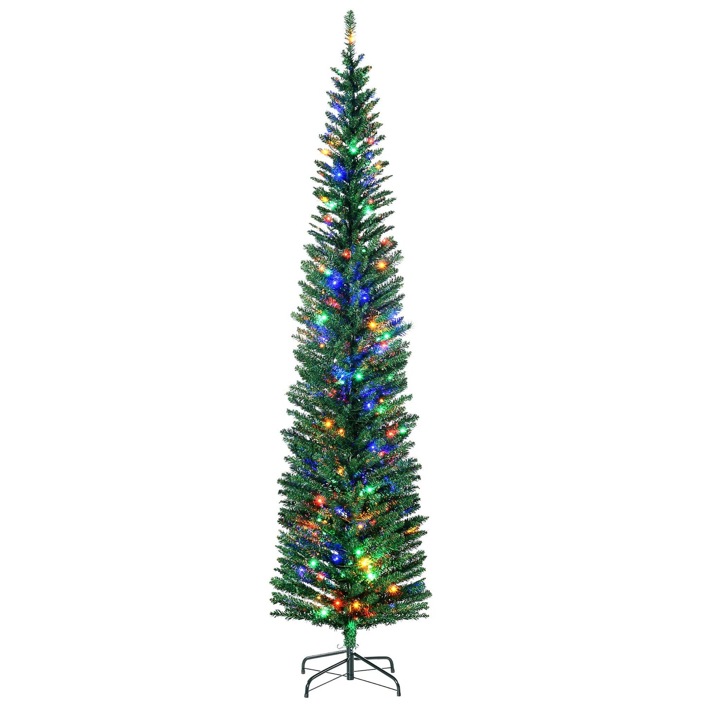 HOMCOM 7.5ft Slim Artificial Christmas Tree with Colorful Lights & Steel Base - plants - express.com