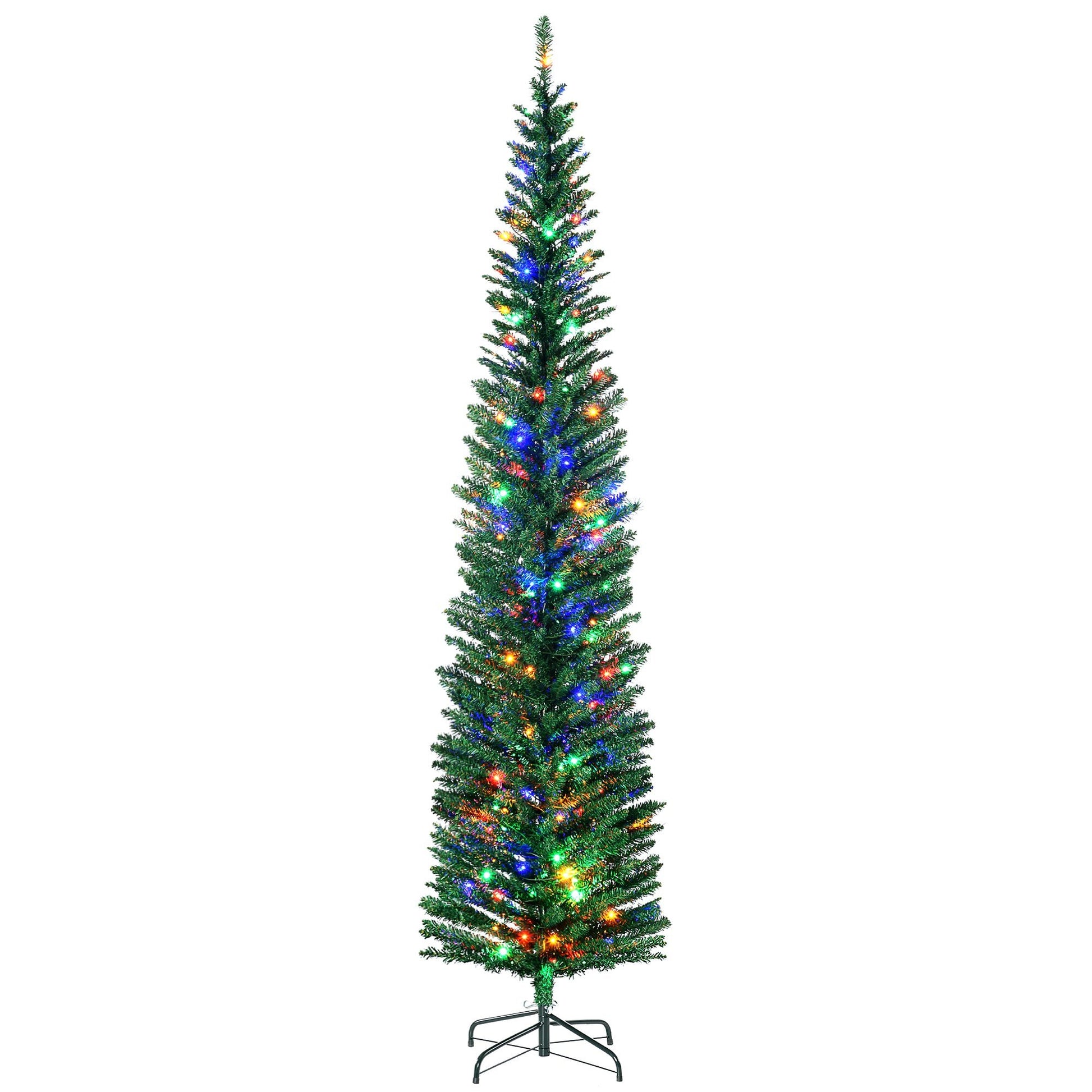HOMCOM 7.5ft Slim Artificial Christmas Tree with Colorful Lights & Steel Base - plants - express.com