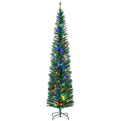 HOMCOM 7.5ft Slim Artificial Christmas Tree with Colorful Lights & Steel Base - plants - express.com