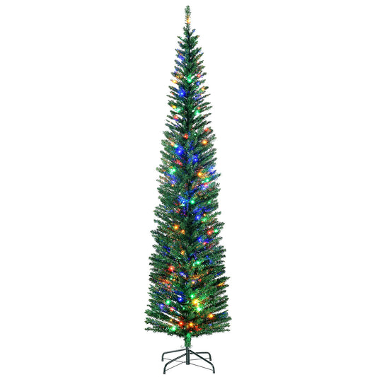 HOMCOM 7.5ft Slim Artificial Christmas Tree with Colorful Lights & Steel Base - plants - express.com