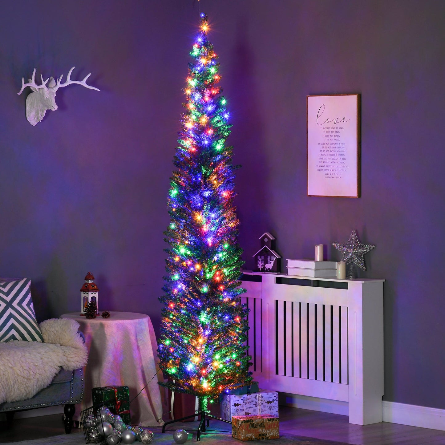 HOMCOM 7.5ft Slim Artificial Christmas Tree with Colorful Lights & Steel Base - plants - express.com