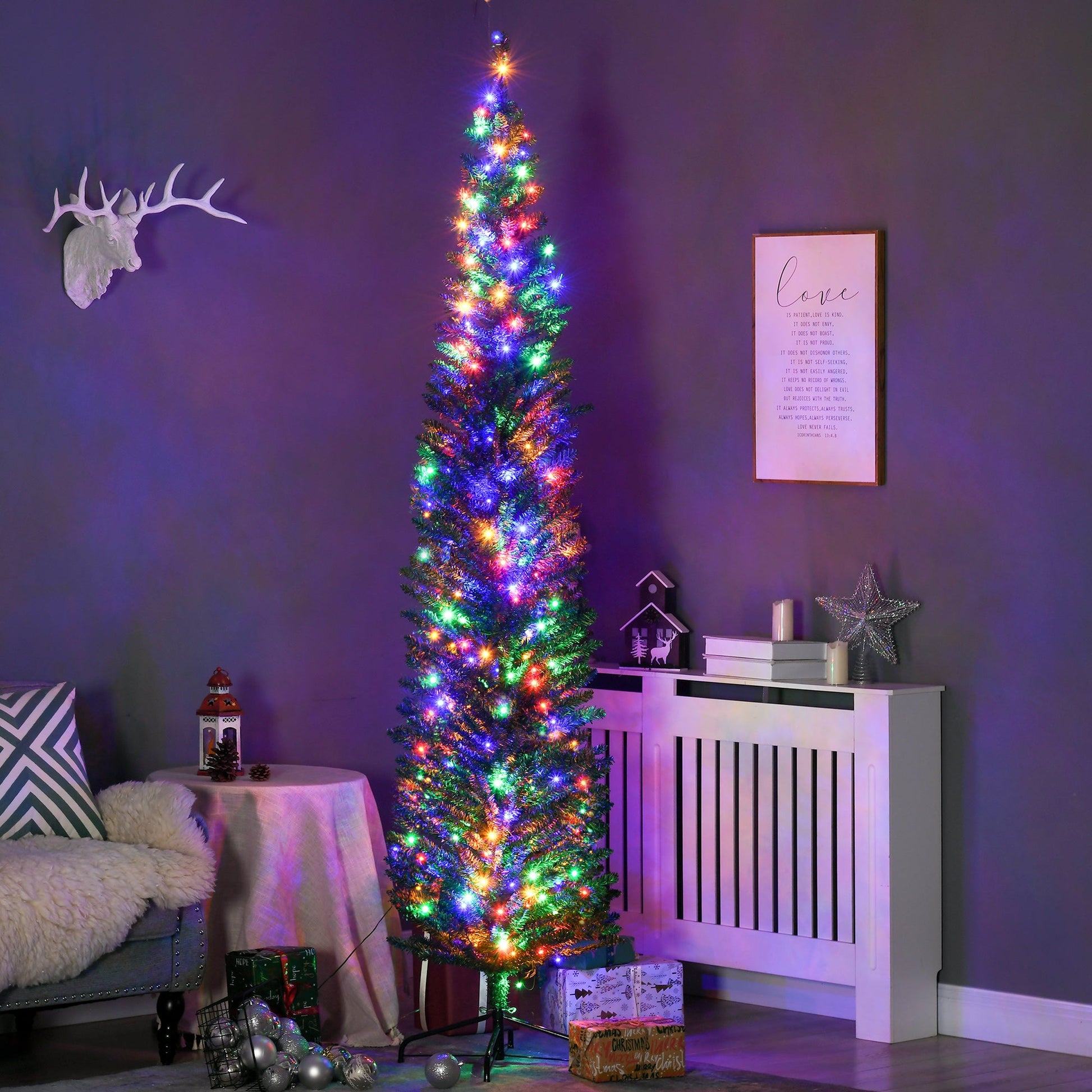 HOMCOM 7.5ft Slim Artificial Christmas Tree with Colorful Lights & Steel Base - plants - express.com