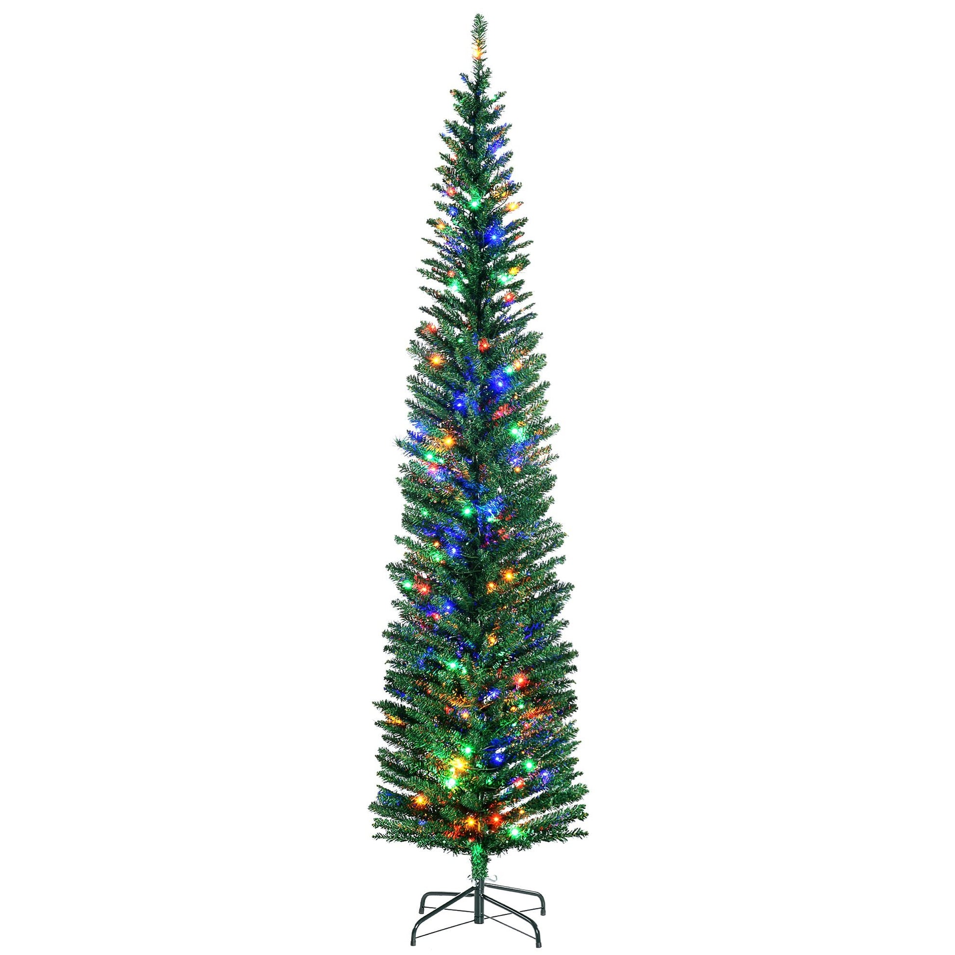 HOMCOM 7.5ft Slim Artificial Christmas Tree with Colorful Lights & Steel Base - plants - express.com