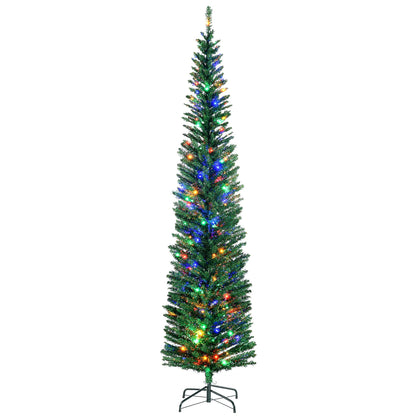 HOMCOM 7.5ft Slim Artificial Christmas Tree with Colorful Lights & Steel Base - plants - express.com