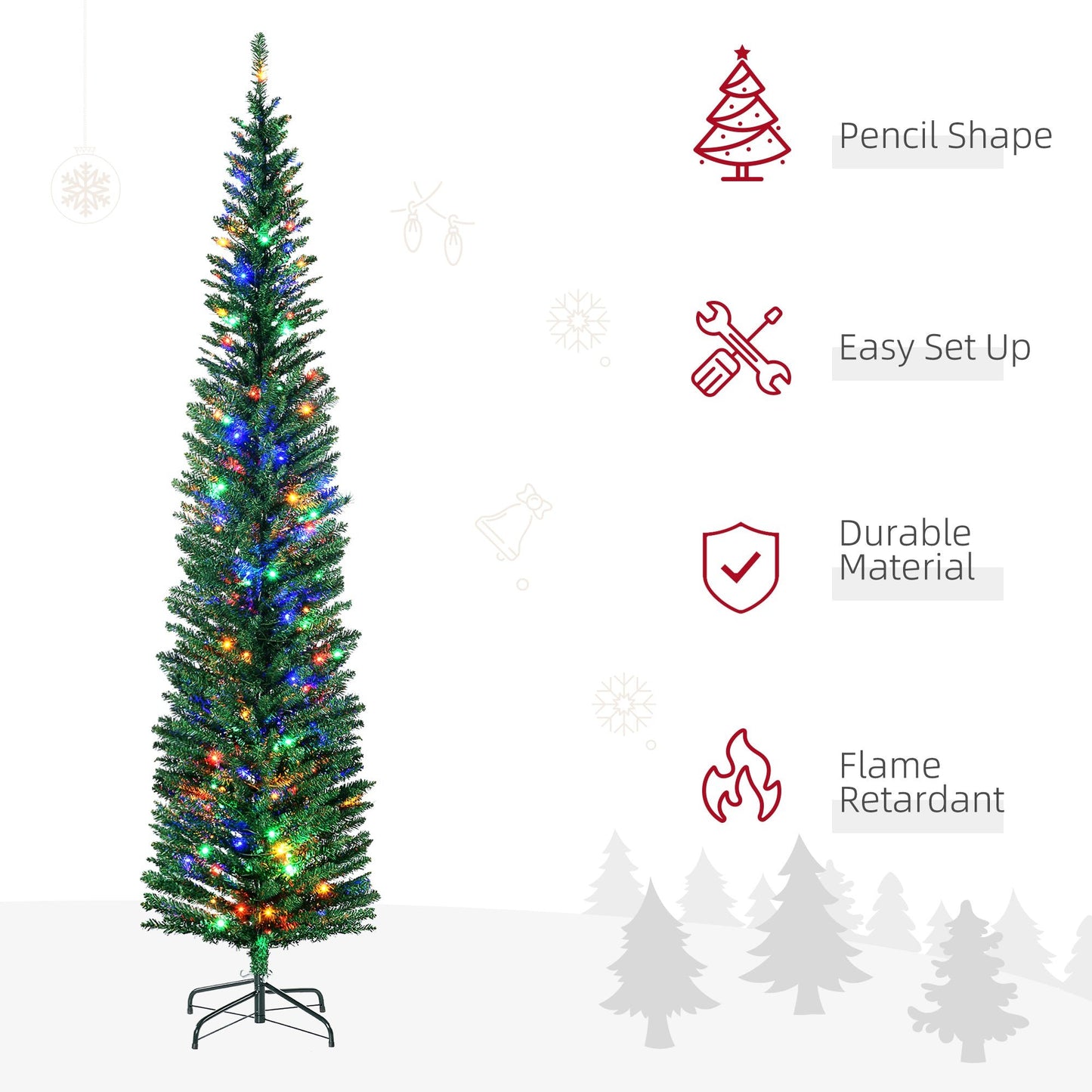 HOMCOM 7.5ft Slim Artificial Christmas Tree with Colorful Lights & Steel Base - plants - express.com