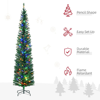 HOMCOM 7.5ft Slim Artificial Christmas Tree with Colorful Lights & Steel Base - plants - express.com