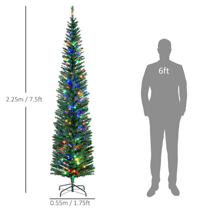 HOMCOM 7.5ft Slim Artificial Christmas Tree with Colorful Lights & Steel Base - plants - express.com