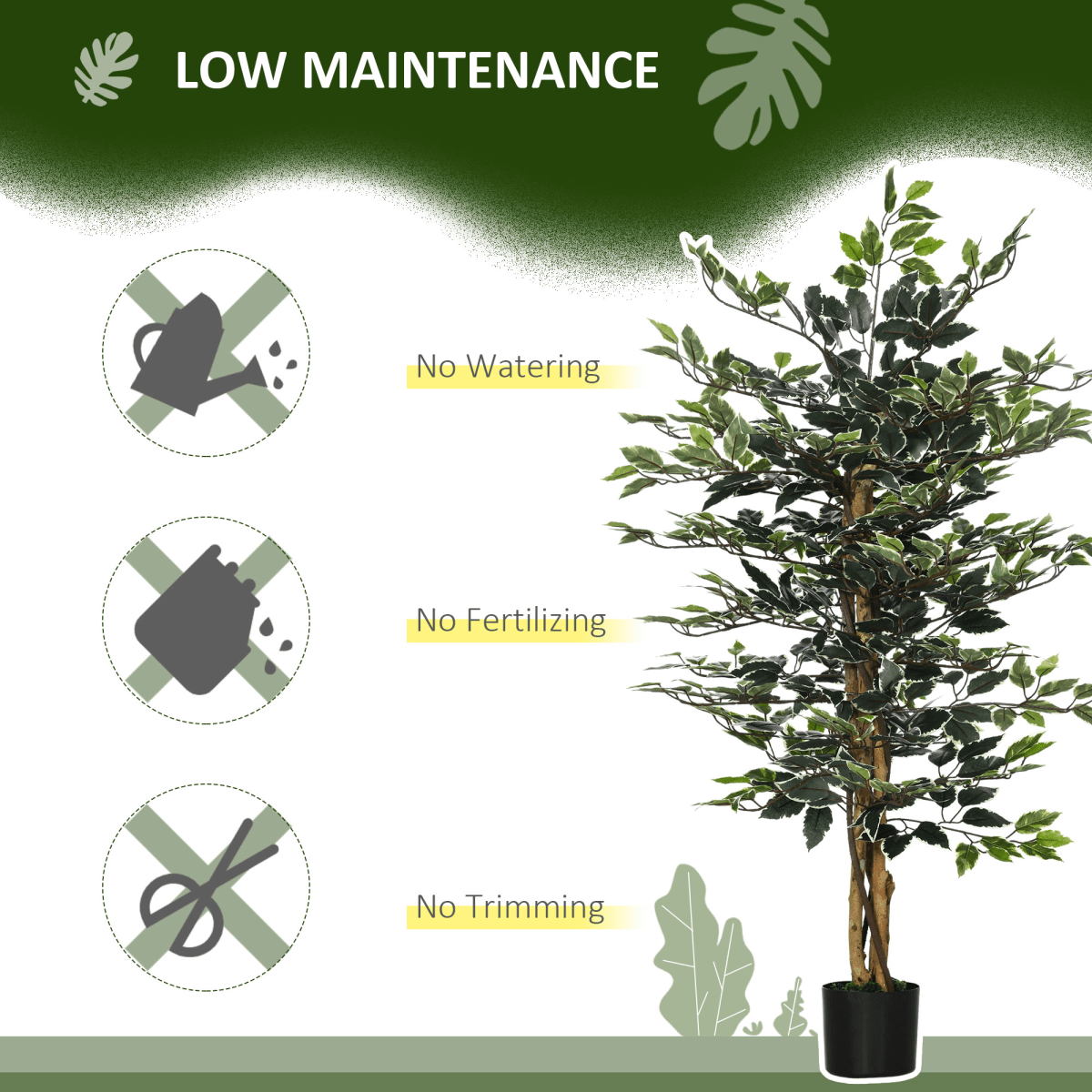 HOMCOM Artificial Ficus Tree with Lifelike Leaves and Natural Trunks Green - plants - express.com