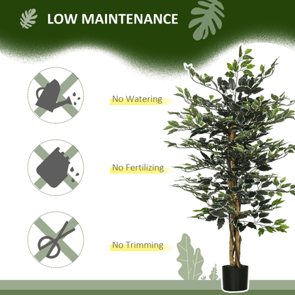 HOMCOM Artificial Ficus Tree with Lifelike Leaves and Natural Trunks Green - plants - express.com