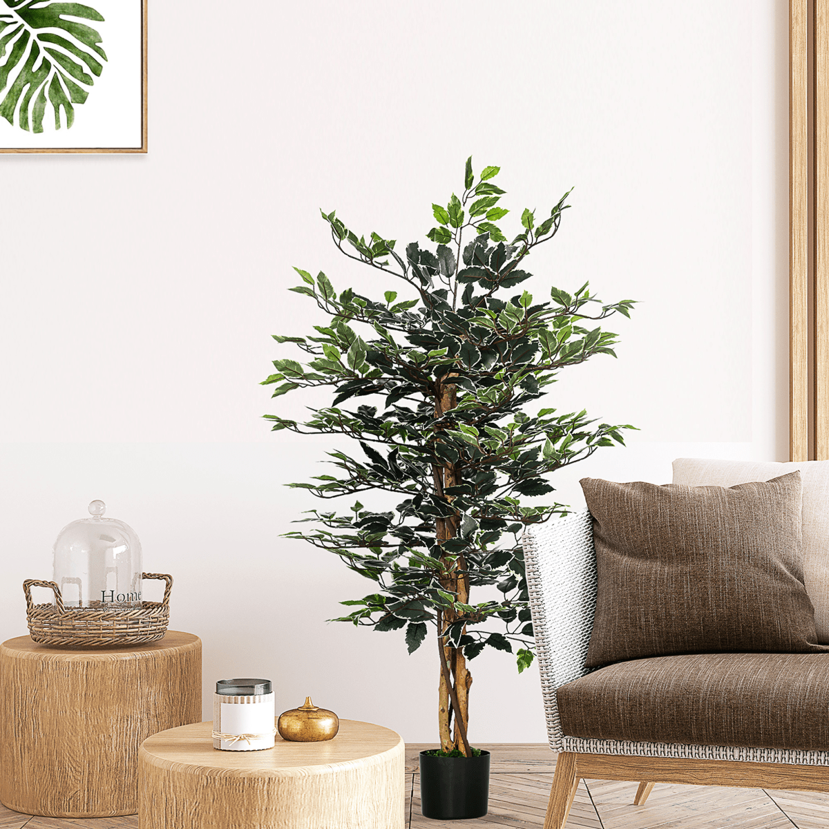 HOMCOM Artificial Ficus Tree with Lifelike Leaves and Natural Trunks Green - plants - express.com