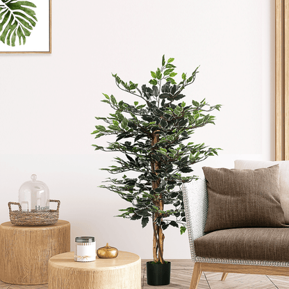 HOMCOM Artificial Ficus Tree with Lifelike Leaves and Natural Trunks Green - plants - express.com