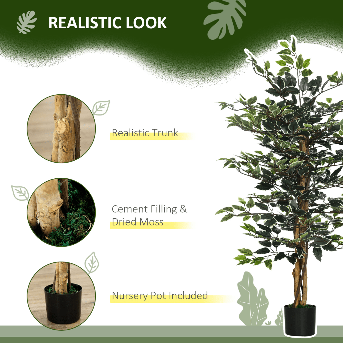 HOMCOM Artificial Ficus Tree with Lifelike Leaves and Natural Trunks Green - plants - express.com