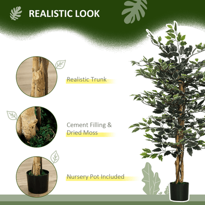 HOMCOM Artificial Ficus Tree with Lifelike Leaves and Natural Trunks Green - plants - express.com