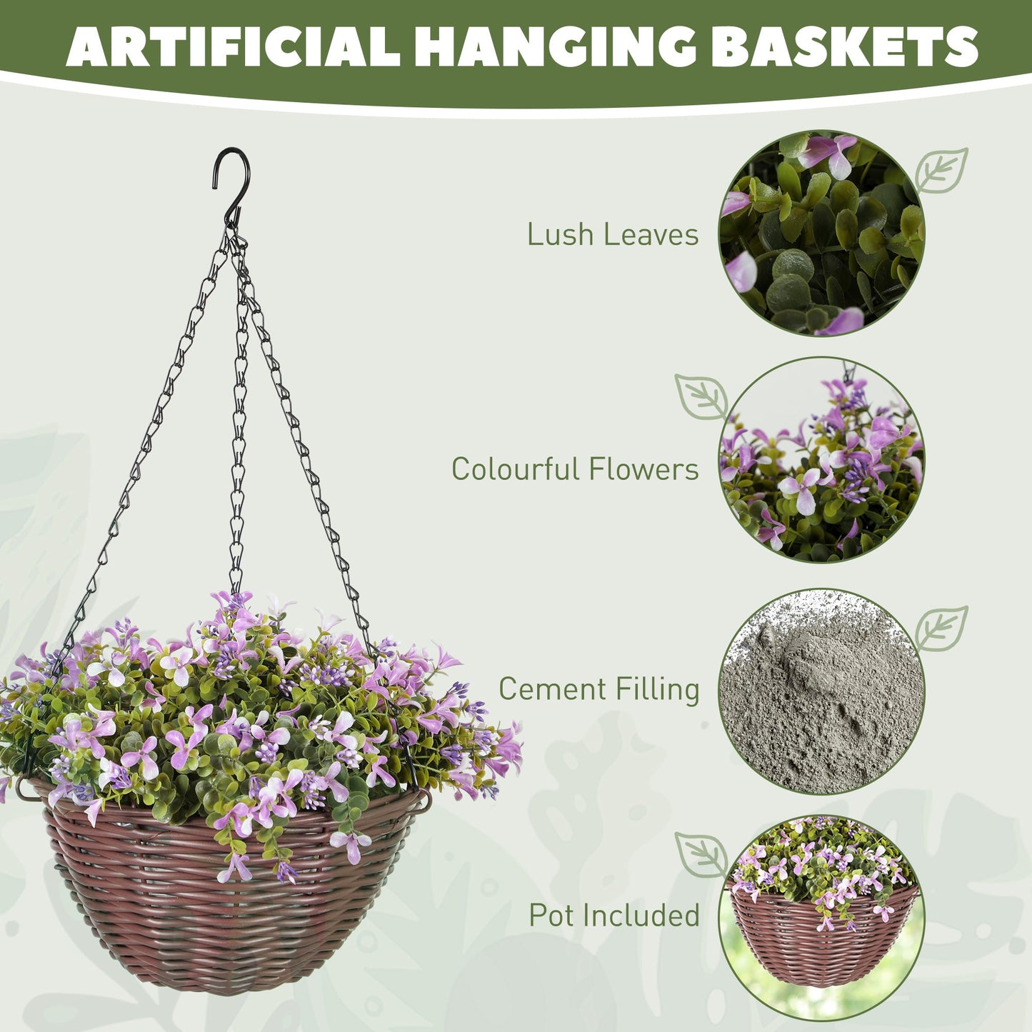 HOMCOM Artificial Flowers in Basket Set of 2 with 75 Leaves and 15 Flowers - plants - express.com