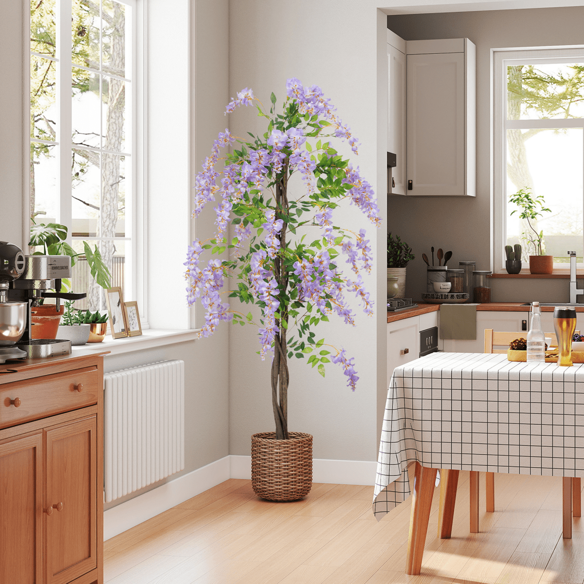 HOMCOM Artificial Wisteria Flower with 756 Leaves and 54 Flowers, Purple - plants - express.com