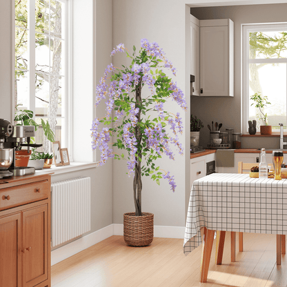 HOMCOM Artificial Wisteria Flower with 756 Leaves and 54 Flowers, Purple - plants - express.com