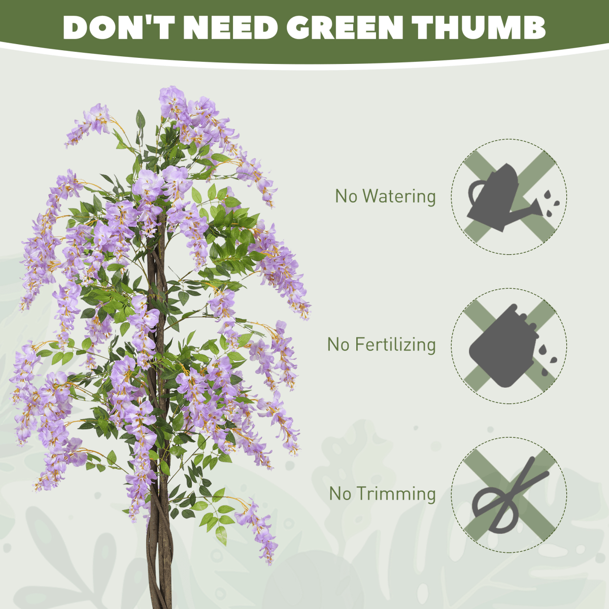 HOMCOM Artificial Wisteria Flower with 756 Leaves and 54 Flowers, Purple - plants - express.com
