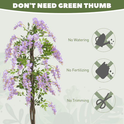 HOMCOM Artificial Wisteria Flower with 756 Leaves and 54 Flowers, Purple - plants - express.com