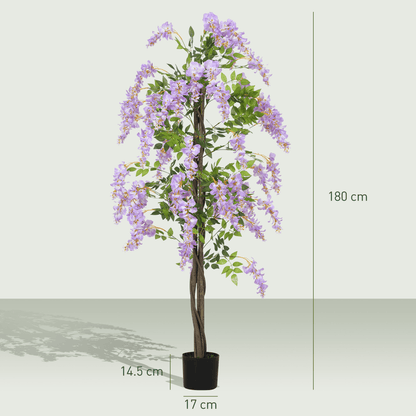 HOMCOM Artificial Wisteria Flower with 756 Leaves and 54 Flowers, Purple - plants - express.com