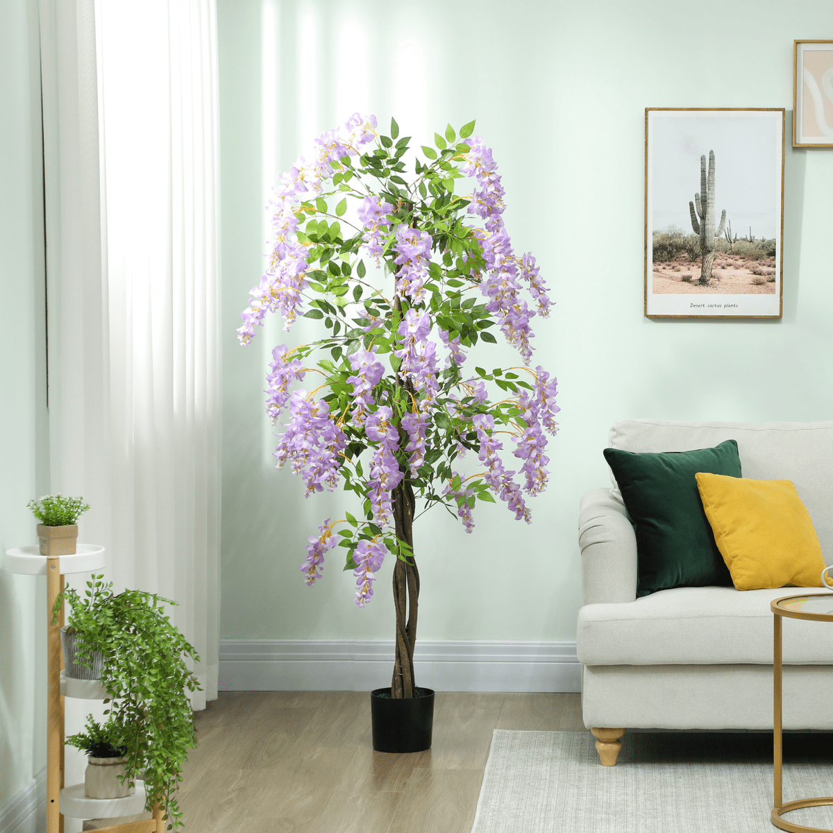 HOMCOM Artificial Wisteria Flower with 756 Leaves and 54 Flowers, Purple - plants - express.com