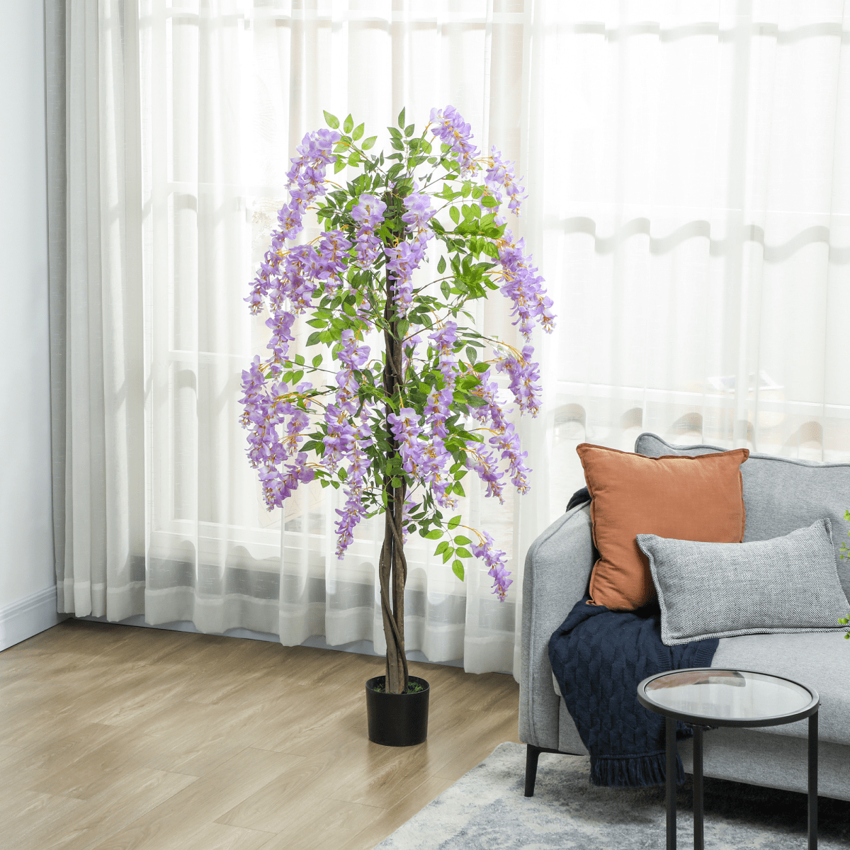 HOMCOM Artificial Wisteria Flower with 756 Leaves and 54 Flowers, Purple - plants - express.com