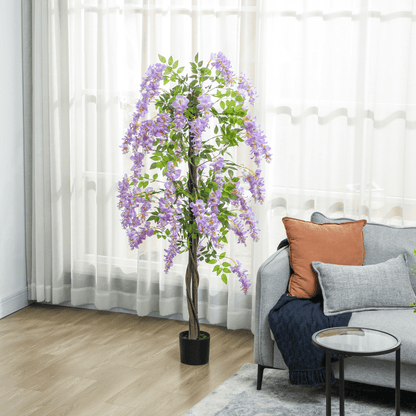 HOMCOM Artificial Wisteria Flower with 756 Leaves and 54 Flowers, Purple - plants - express.com