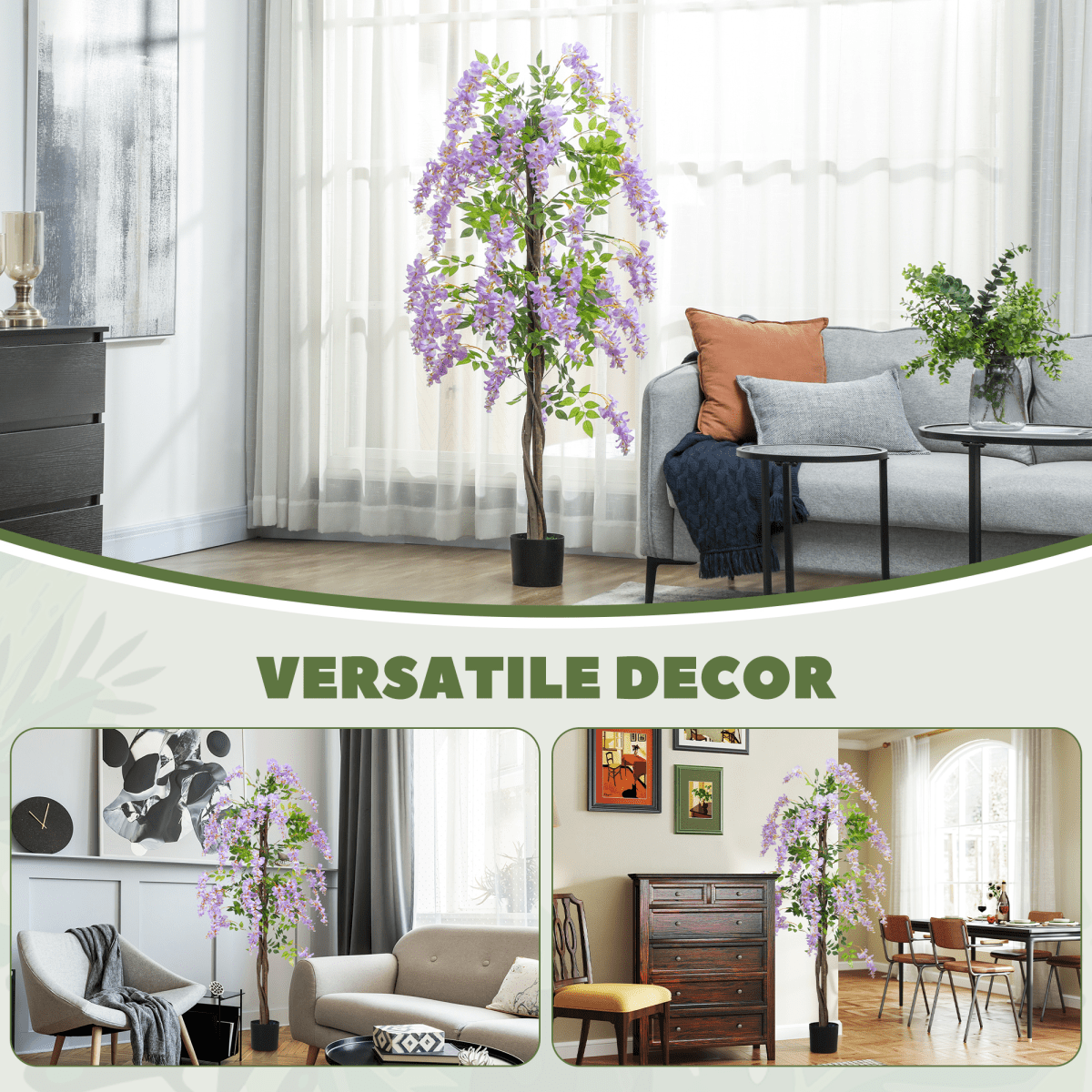HOMCOM Artificial Wisteria Flower with 756 Leaves and 54 Flowers, Purple - plants - express.com