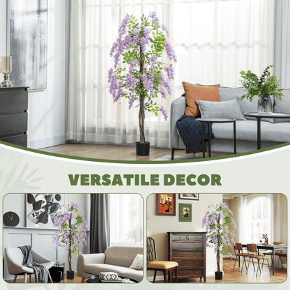 HOMCOM Artificial Wisteria Flower with 756 Leaves and 54 Flowers, Purple - plants - express.com