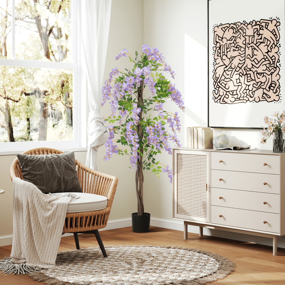 HOMCOM Artificial Wisteria Flower with 756 Leaves and 54 Flowers, Purple - plants - express.com