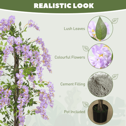 HOMCOM Artificial Wisteria Flower with 756 Leaves and 54 Flowers, Purple - plants - express.com