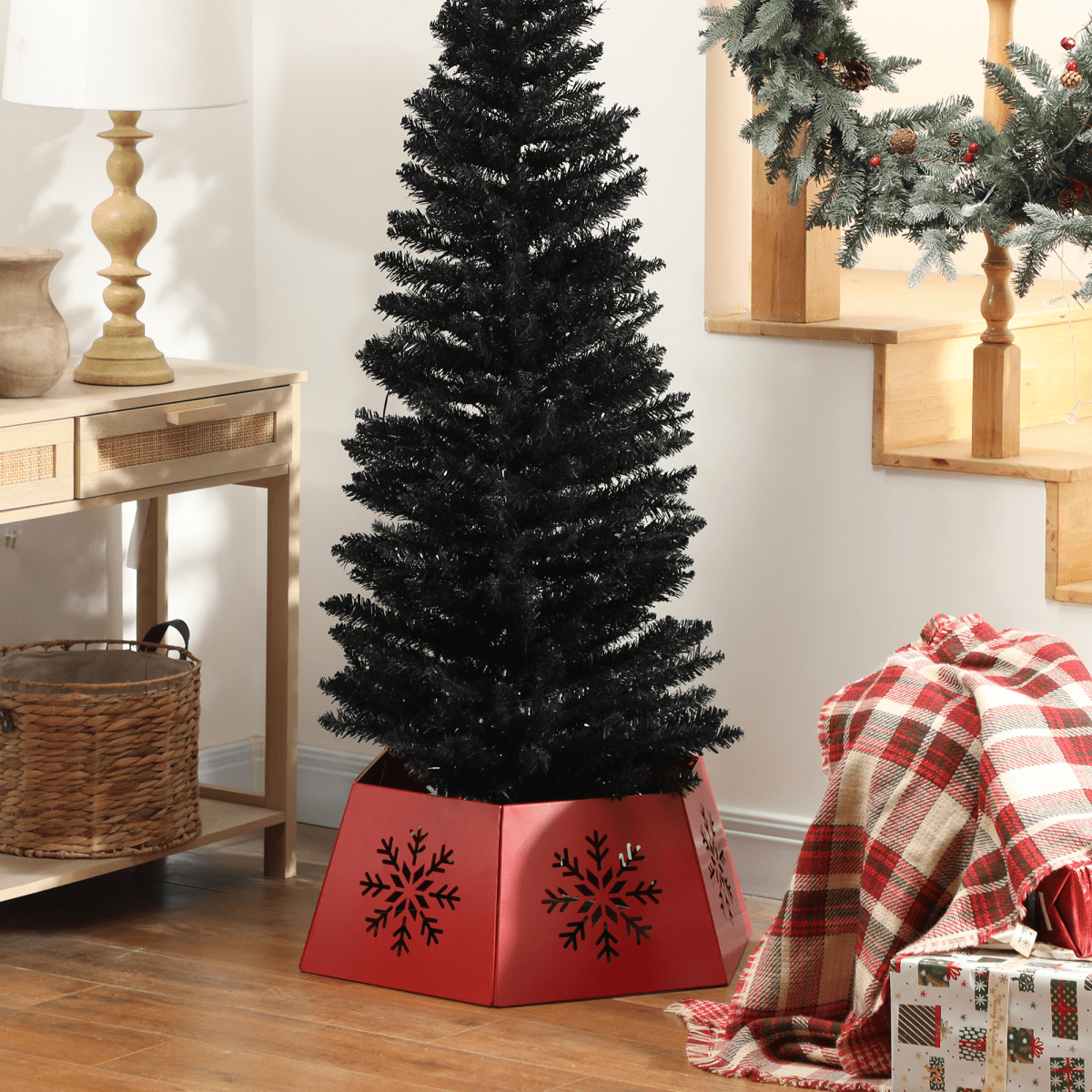 HOMCOM Hexagon Christmas Tree Base Cover with Hollow Snowflake Patterns Red - plants - express.com