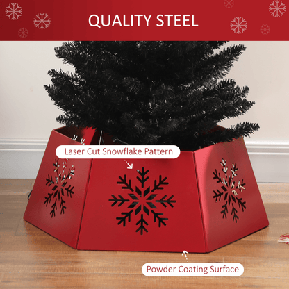 HOMCOM Hexagon Christmas Tree Base Cover with Hollow Snowflake Patterns Red - plants - express.com