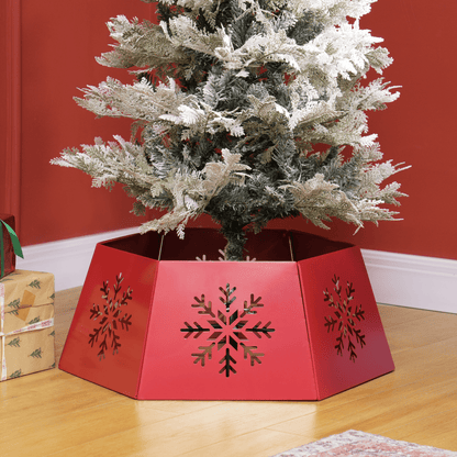 HOMCOM Hexagon Christmas Tree Base Cover with Hollow Snowflake Patterns Red - plants - express.com