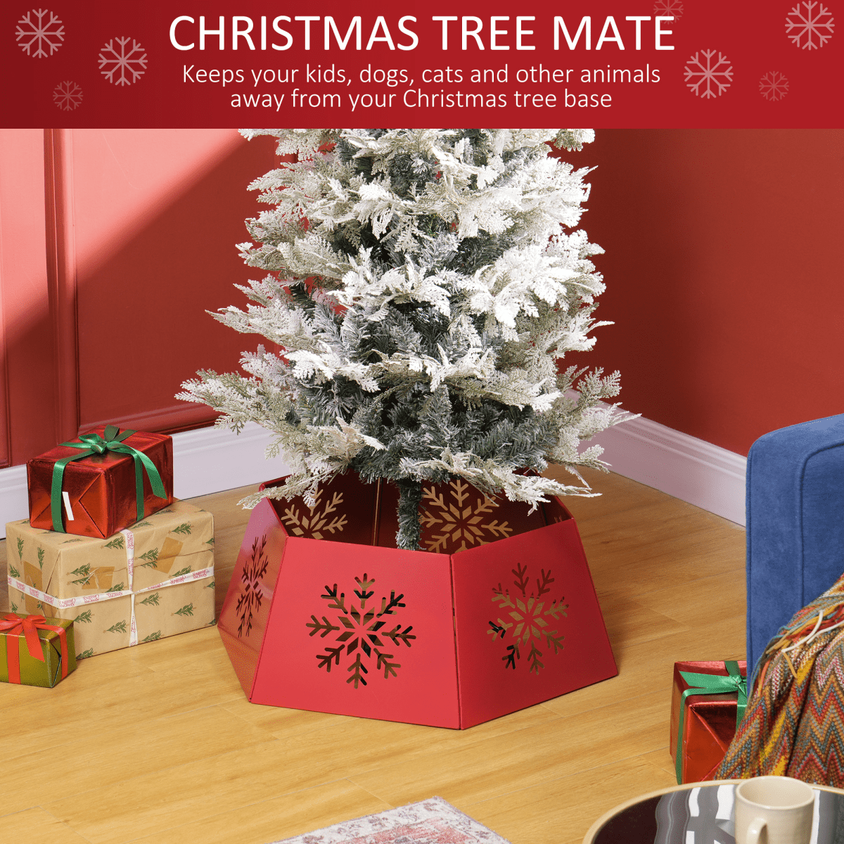 HOMCOM Hexagon Christmas Tree Base Cover with Hollow Snowflake Patterns Red - plants - express.com
