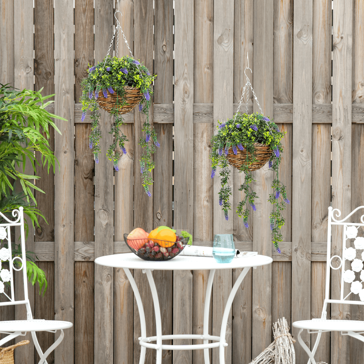 HOMCOM Lavender Hanging Baskets: UV - Protected Artificial Elegance for Any Space - plants - express.com