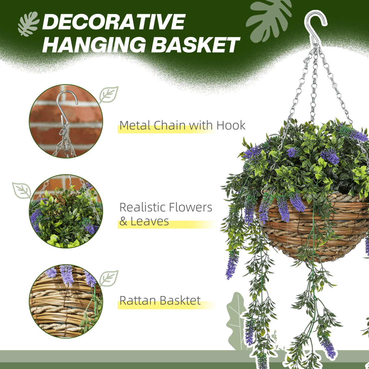HOMCOM Lavender Hanging Baskets: UV - Protected Artificial Elegance for Any Space - plants - express.com