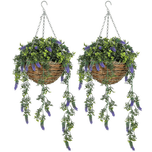 HOMCOM Lavender Hanging Baskets: UV - Protected Artificial Elegance for Any Space - plants - express.com