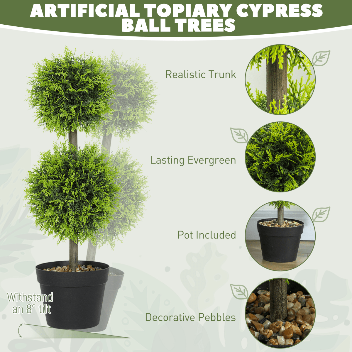 HOMCOM Set of 2 Artificial Topiary Cypress Ball Trees with Pot and Pebbles - plants - express.com