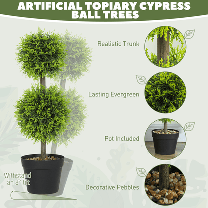 HOMCOM Set of 2 Artificial Topiary Cypress Ball Trees with Pot and Pebbles - plants - express.com
