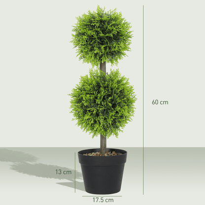 HOMCOM Set of 2 Artificial Topiary Cypress Ball Trees with Pot and Pebbles - plants - express.com